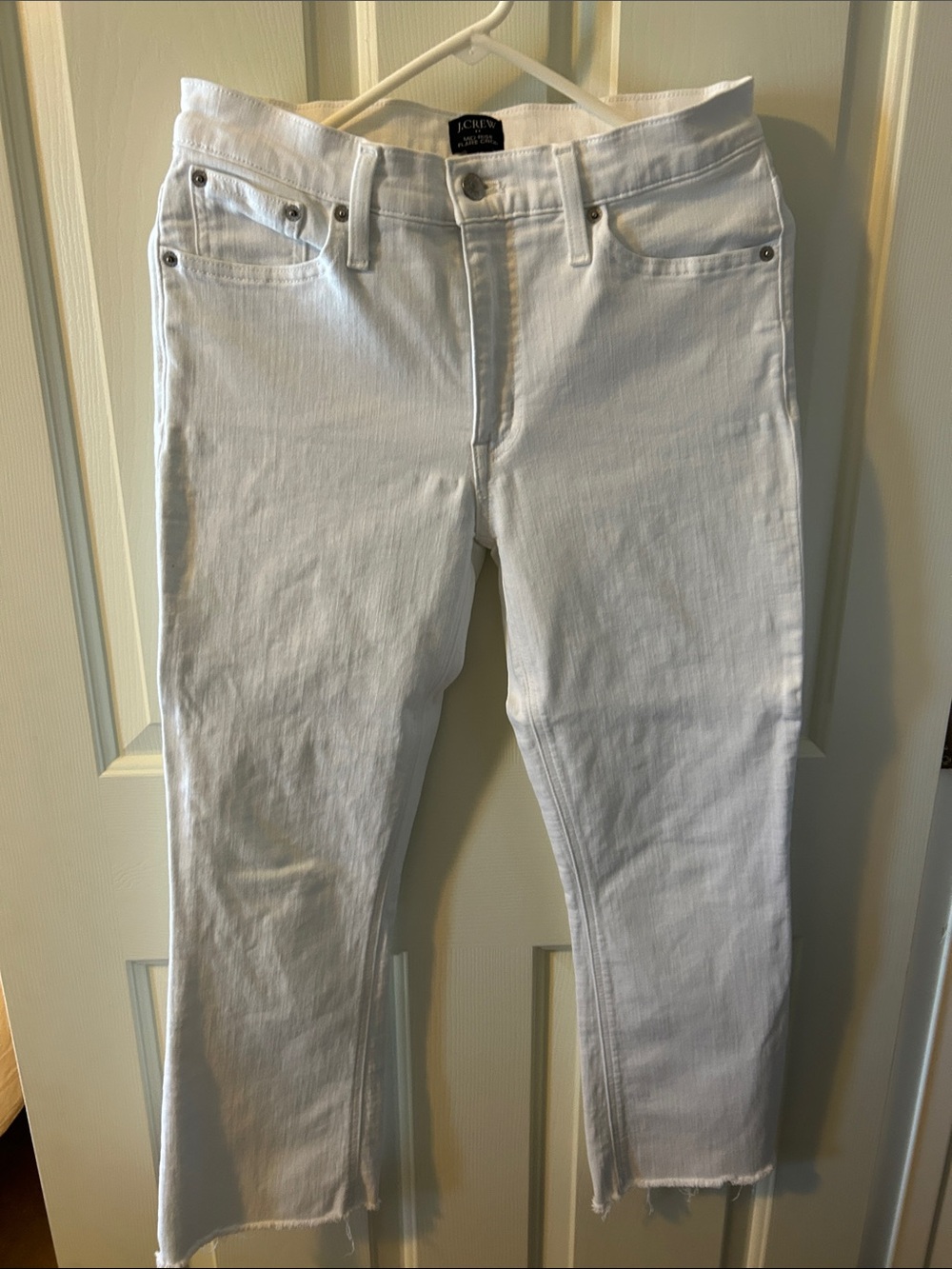 J. Crew White Cropped Ankle Jeans with Raw Hem